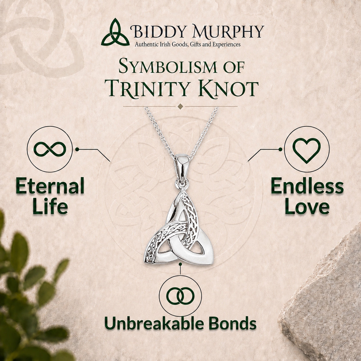 Irish Sterling Silver Trinity Knot Necklace for Women