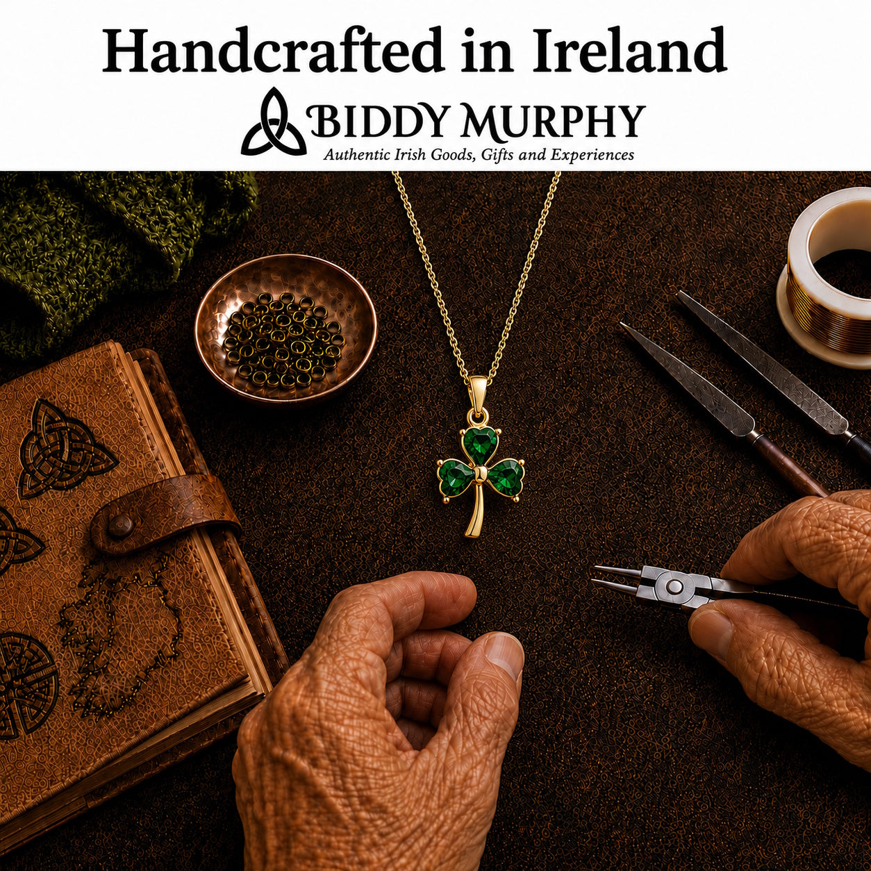 Irish Gold-Plated Shamrock Charm Necklace with Emerald Stone