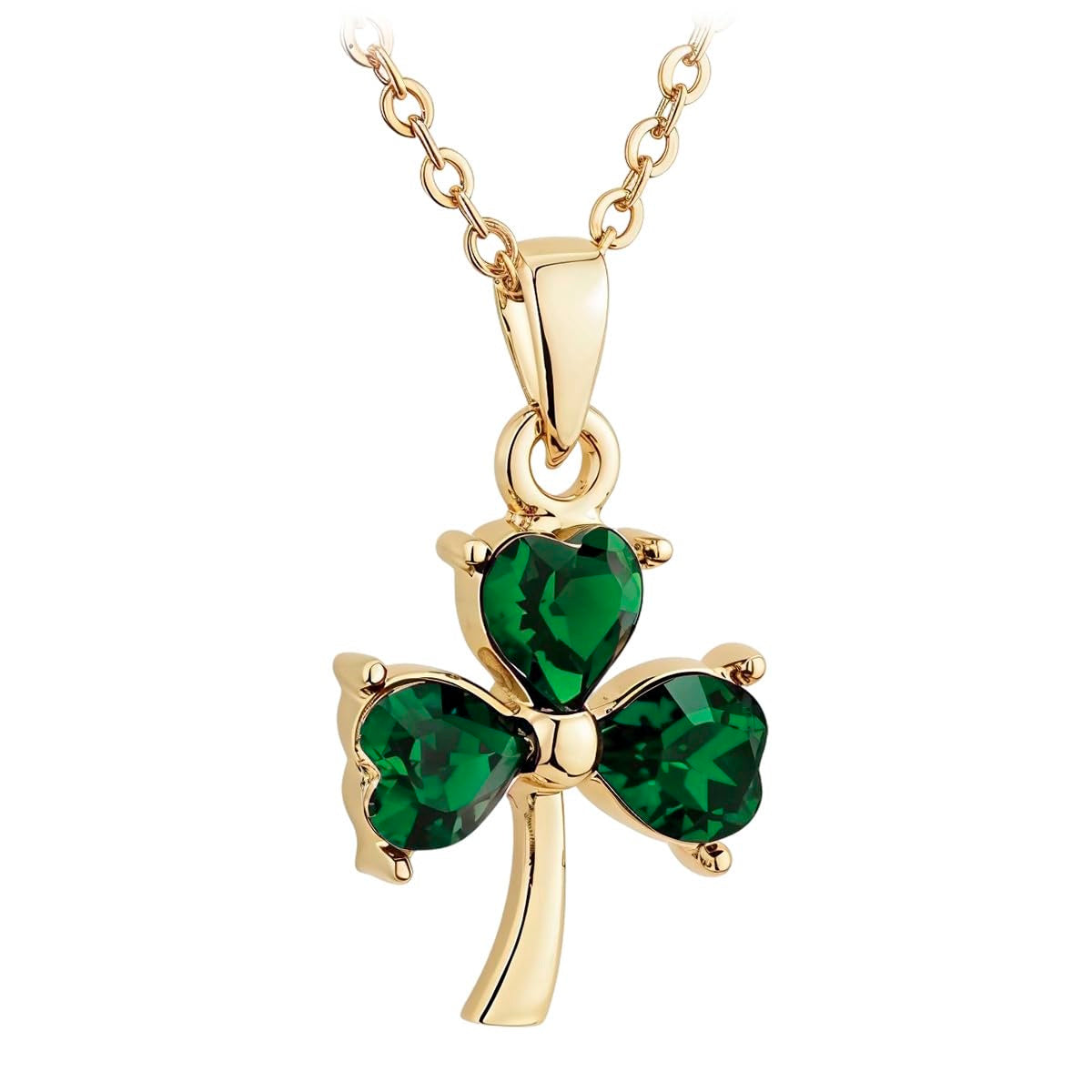 Irish Gold-Plated Shamrock Charm Necklace with Emerald Stone