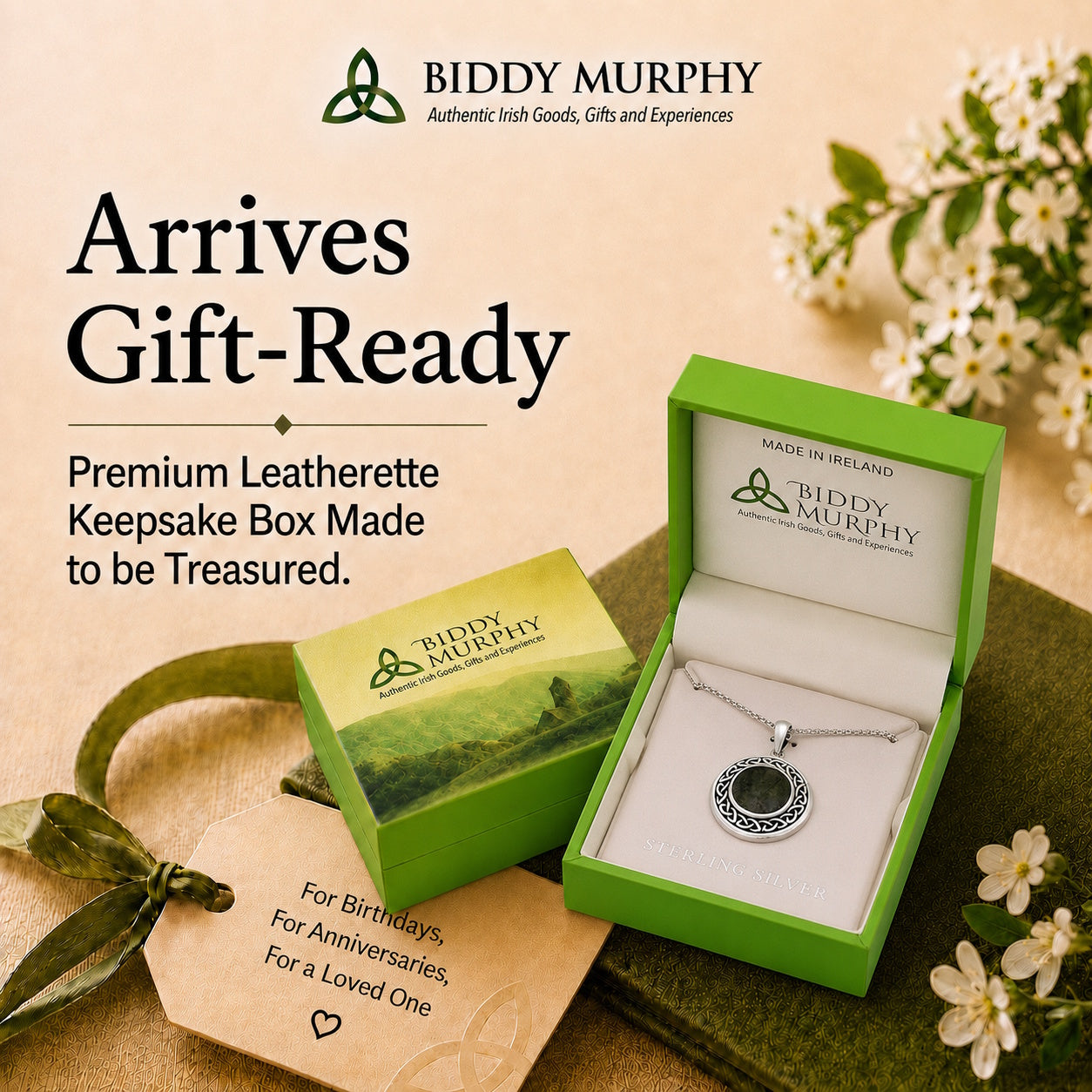 Irish Sterling Silver Connemara Marble Round Celtic Necklace for Women