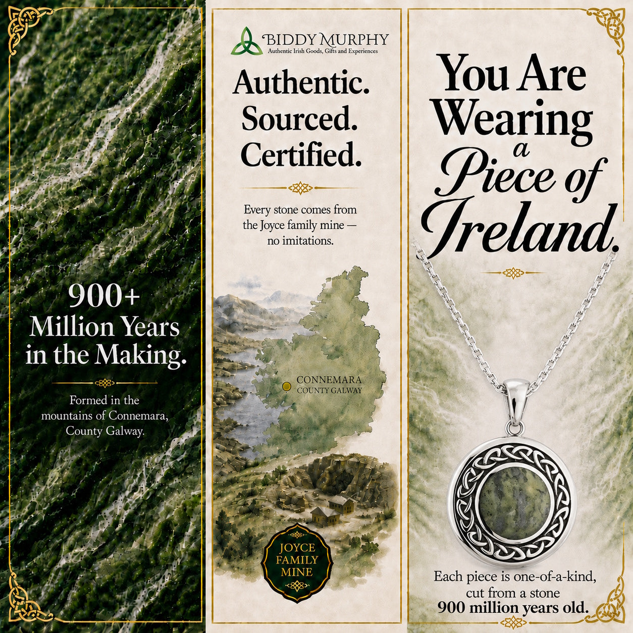 Irish Sterling Silver Connemara Marble Round Celtic Necklace for Women