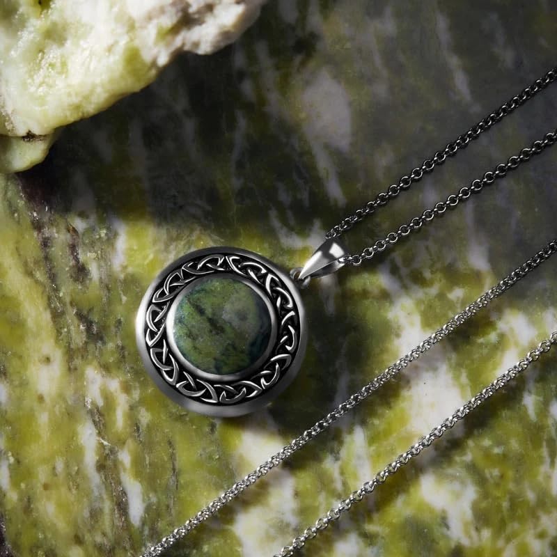 Irish Sterling Silver Connemara Marble Round Celtic Necklace for Women