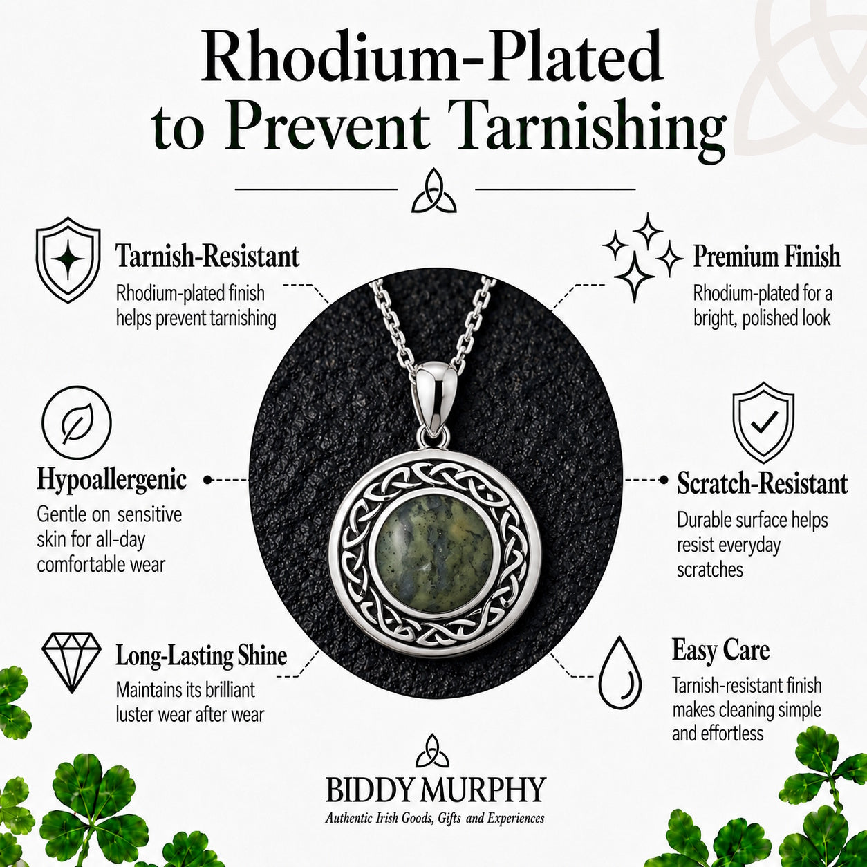 Irish Sterling Silver Connemara Marble Round Celtic Necklace for Women