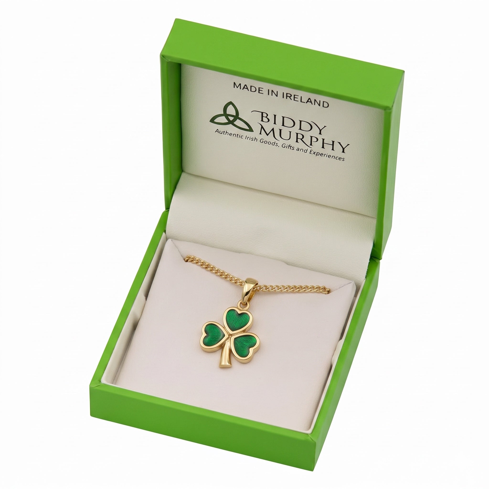 Gold-Plated Enamel Shamrock Pendant Necklace for Women - 18 Inch Chain