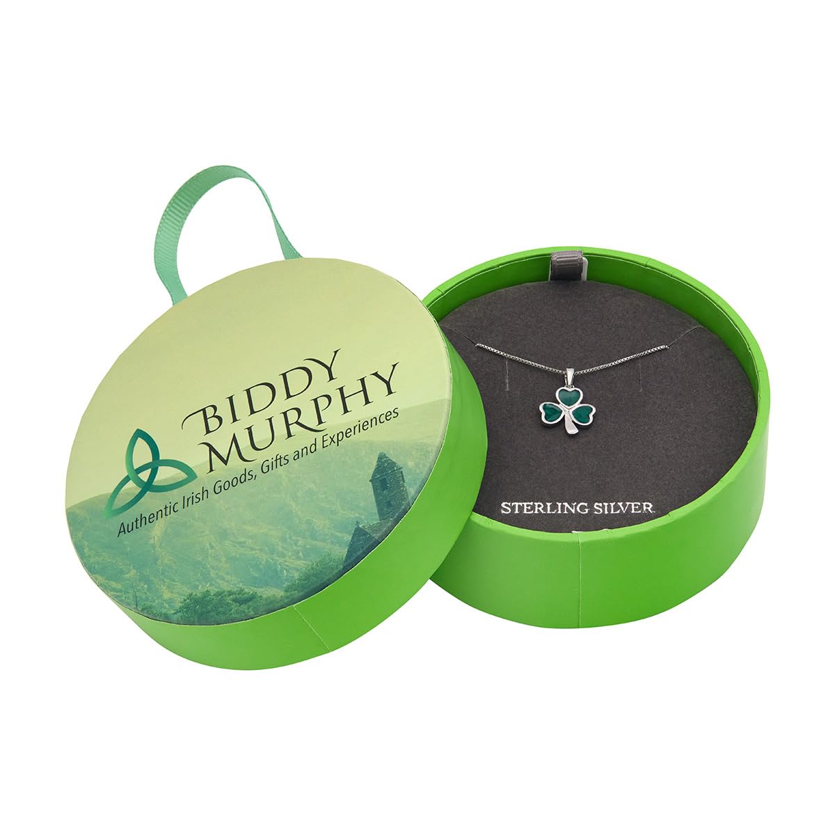 Sterling Silver Shamrock Necklace with Green Enamel