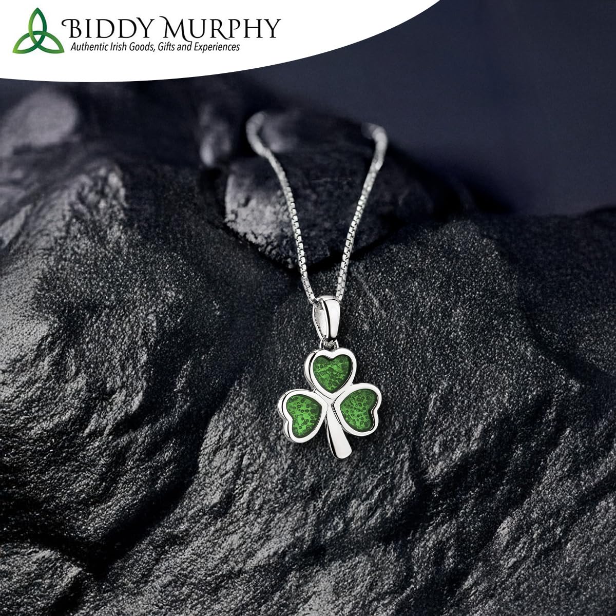 Sterling Silver Shamrock Necklace with Green Enamel