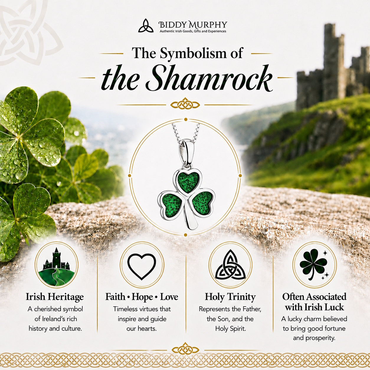 Irish Sterling Silver Shamrock Necklace with Green Enamel