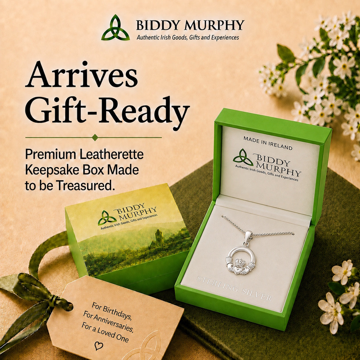 Irish Sterling Silver Claddagh Necklace for Women