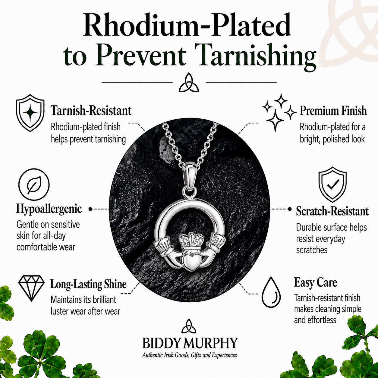 Irish Sterling Silver Claddagh Necklace for Women