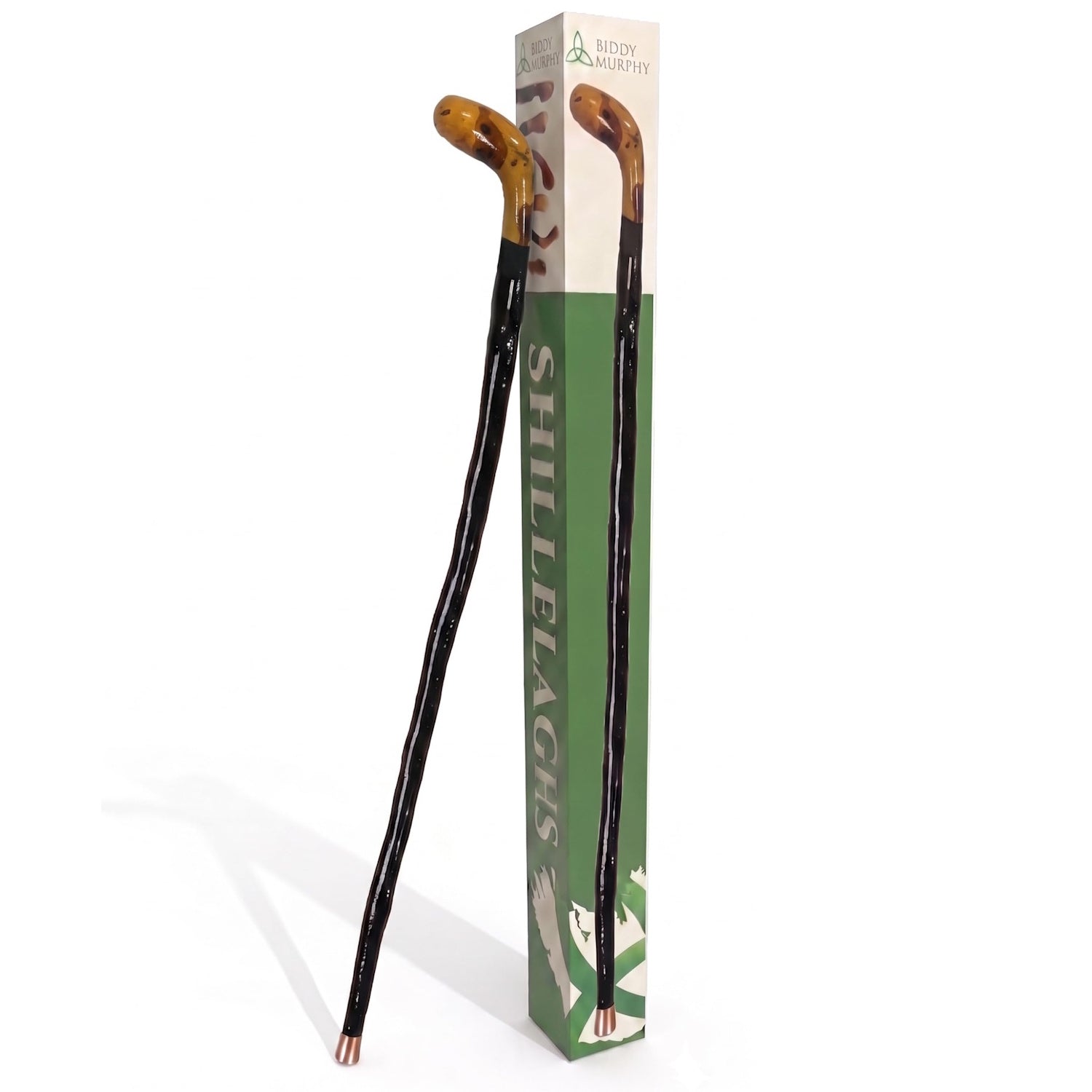 Shillelagh Walking Stick with Box, Handcrafted in Ireland Blackthorn Wood Cane, Black Lacquered Finish