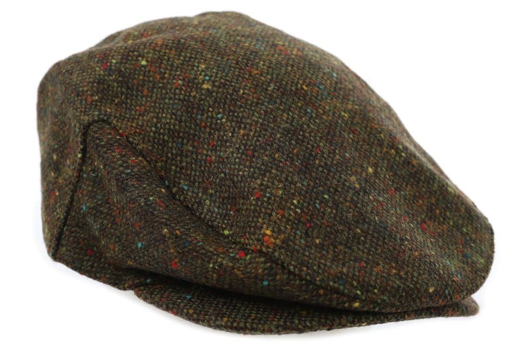 Irish Wool Newsboy Flat Cap for Men - Green Donegal Fleck, 100% Wool Vintage Hat
