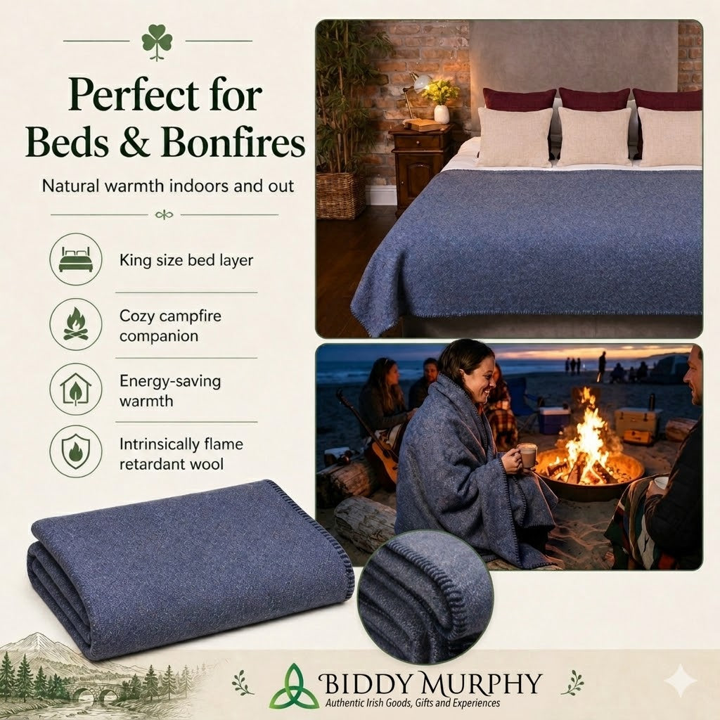 100% Irish Wool Blanket (Blackberry, Queen/King Size 108" x 90"), Made in Ireland