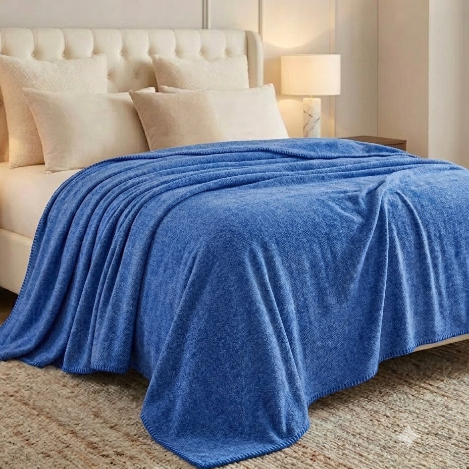 100% Irish Wool Blanket (Blue, Queen/King Size 108" x 90"), Made in Ireland