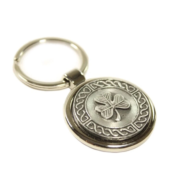 Irish Lucky Shamrock Keychain – Stainless Steel & Pewter