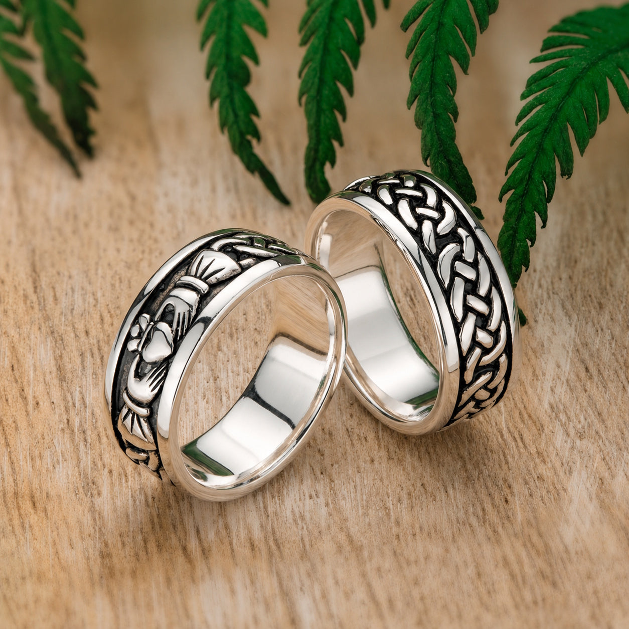Irish Sterling Silver Oxidized Claddagh Wedding Band Groom's Ring