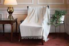 Biddy Murphy Irish Wool Blanket 100% Natural Lambswool Non-Dyed Throw 71 Inches Long by 52 Inches Wide Fringed Soft and Warm Woven Home Decor Made in Ireland