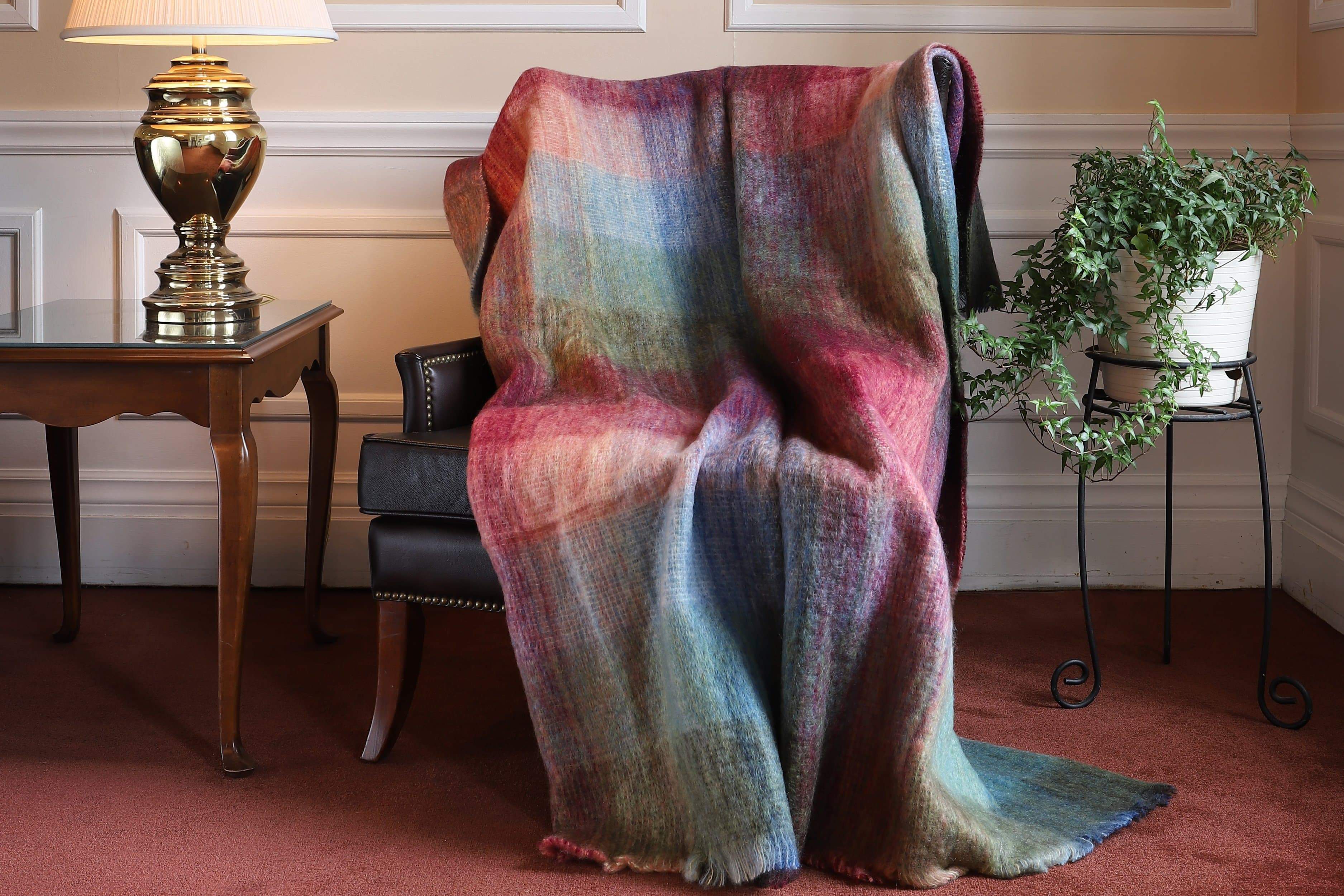 54" x 72" Mohair Wool Blend Throw Blanket 70% | 30% Fuzzy Soft Woven in Co. Tipperary, Ireland