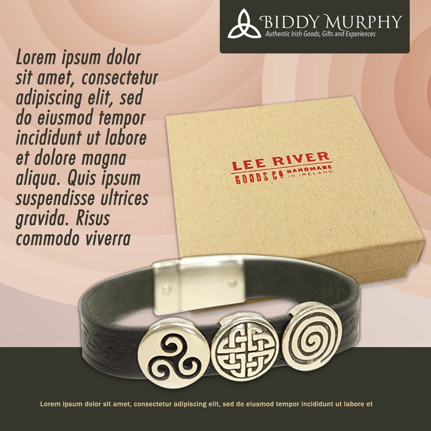 Irish Leather Bracelet Celtic Charms - Made in Ireland