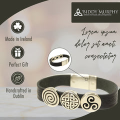 Irish Leather Bracelet Celtic Charms by Our Maker-Partner in Co. Cork