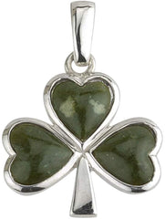 Shamrock Necklace Sterling Silver & Green Connemara Marble Irish Shamrock Jewelry Lucky Pendant 18