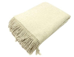 Biddy Murphy Irish Wool Blanket 100% Natural Lambswool Non-Dyed Throw 71 Inches Long by 52 Inches Wide Fringed Soft and Warm Woven Home Decor Made in Ireland