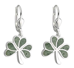 Sterling Silver Shamrock Earrings with Connemara Marble: A Touch of Irish Heritage!