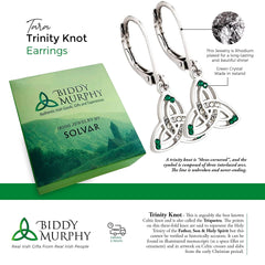 Jewelry Tara Trinity Knot Earrings Rhodium Plated & Green Crystal Made by Our Maker-Partner in Co. Dublin