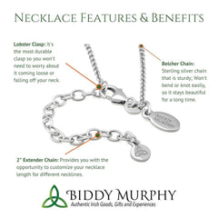 Claddagh Necklace with intertwined Loops Signify Eternal Love and Life - Lobster Clasp.