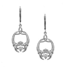 Claddagh Earrings Sterling Silver Trinity Knot Dancing Stone Made by Our Maker-Partner in Co. Dublin