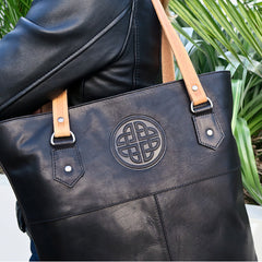 Italian Leather Shoulder Tote Bag, Celtic Embossed Handbag,  Handcrafted in Ireland