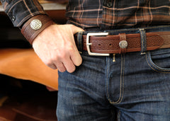 Men's Italian Leather Embossed Belt, Irish Celtic Design, Imported 1.5 Inch - Brown