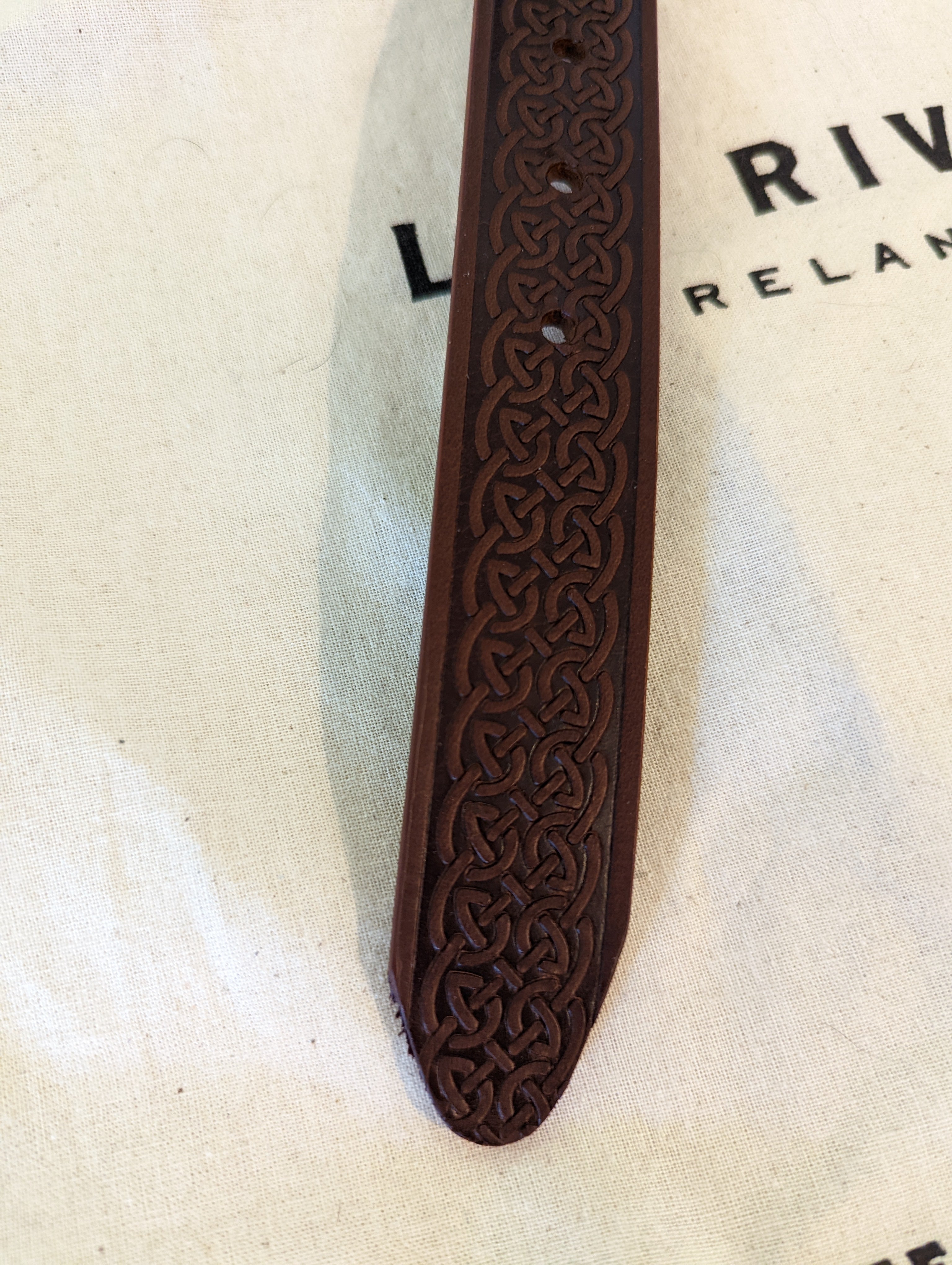 Men's Italian Leather Celtic Embossed Dress Belt, Imported, 1.25 Inch - Brown