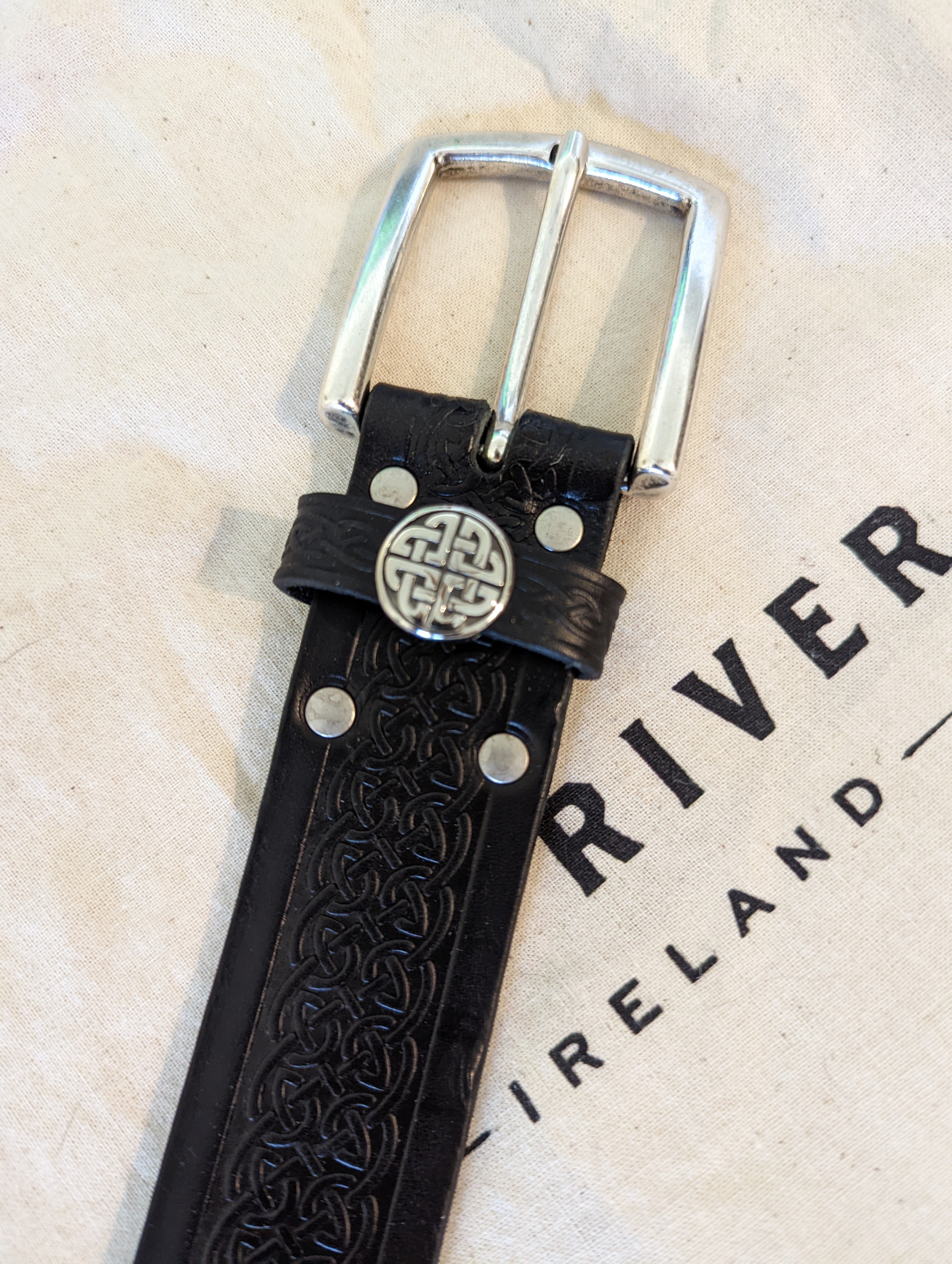 Men's Italian Leather Celtic Embossed Dress Belt, Imported, 1.25 Inch - Brown