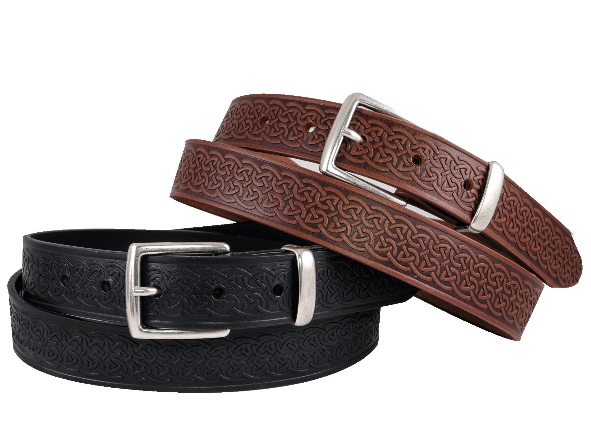 Men's Italian Leather Celtic Embossed Dress Belt, Imported, 1.25 Inch - Brown