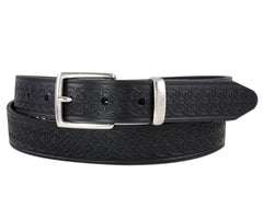 Men's Italian Leather Celtic Embossed Dress Belt, Imported, 1.25 Inch - Black