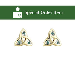 Trinity Knot Earrings 14K Yellow Gold and Emerald Earrings Made by Our Maker-Partner in Co. Dublin