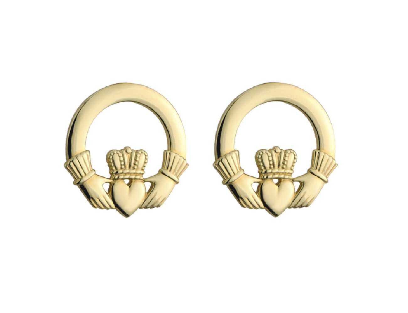 14K Gold Claddagh Stud Earrings: Irish Symbols of Love and Friendship
