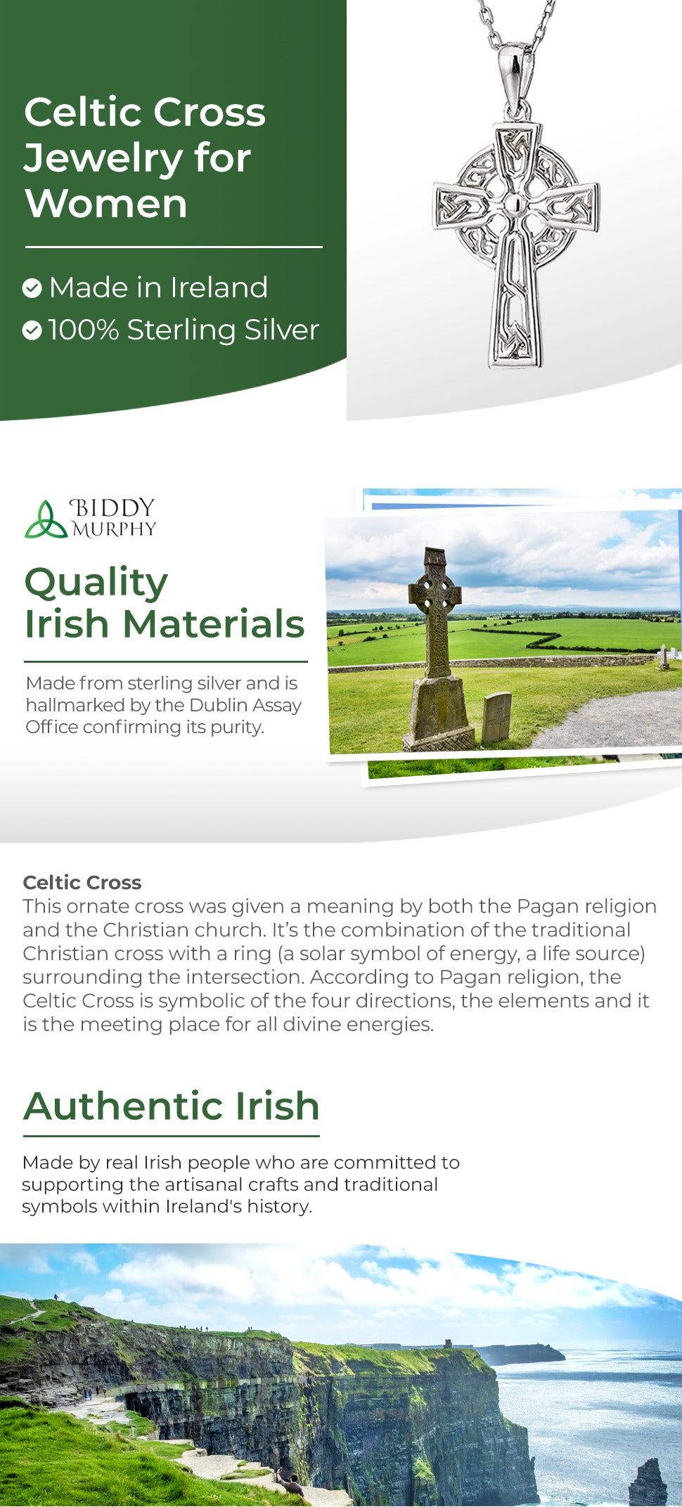 Exquisite Two-Sided Celtic Cross Necklace - Crafted in Ireland