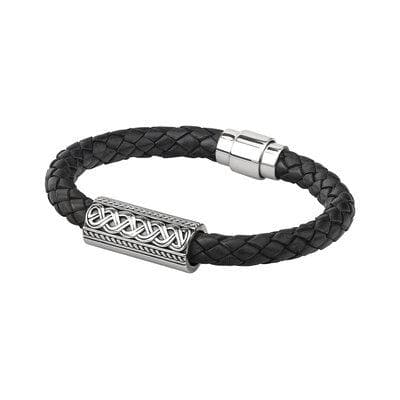 Sterling Silver Celtic Knot Men's Leather Bracelet
