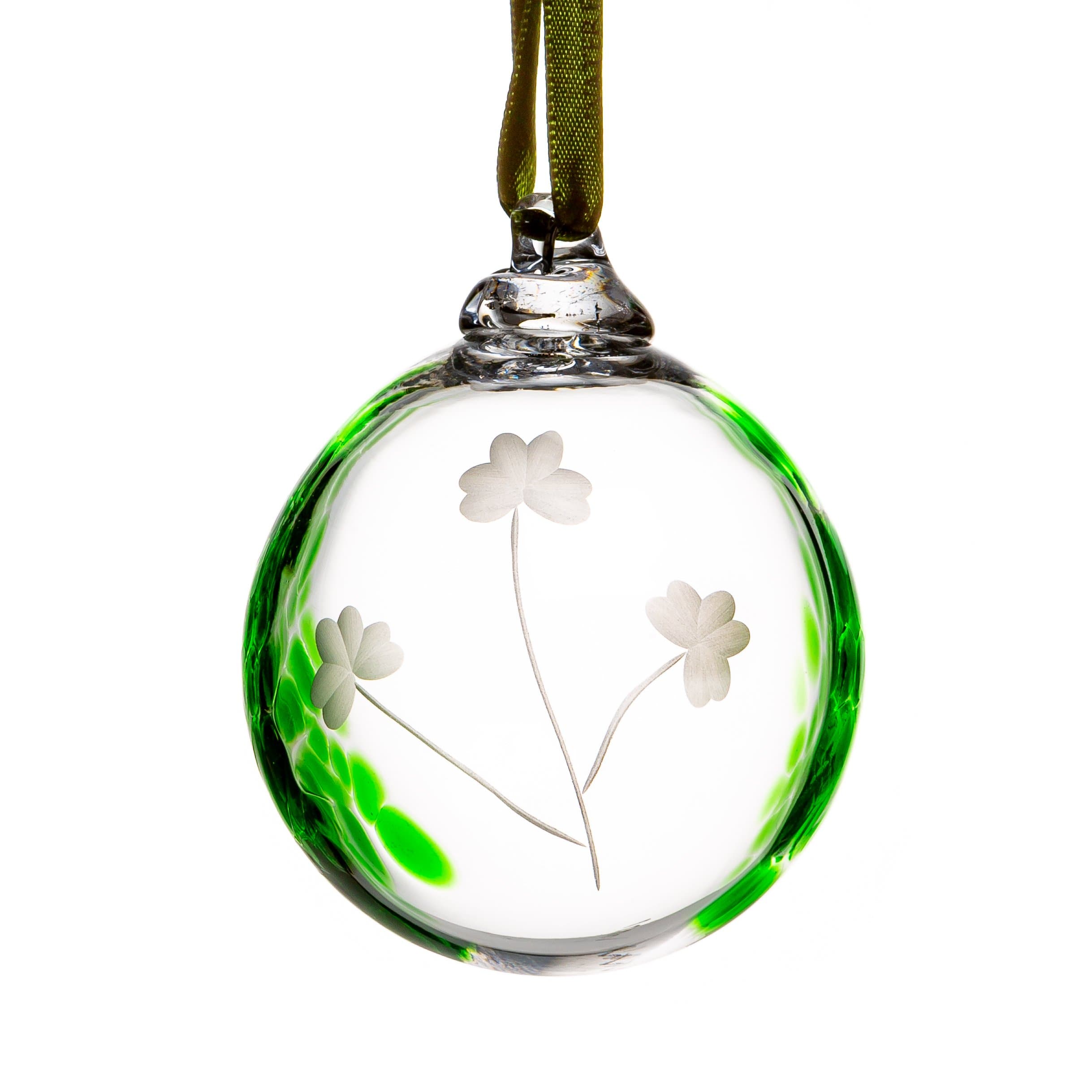 Handmade Irish Shamrock Ornament Unique Glass Bauble Hand Blown Ideal Gift Handcrafted in Co. Waterford Ireland by Our Maker-Partner in Co. Waterford