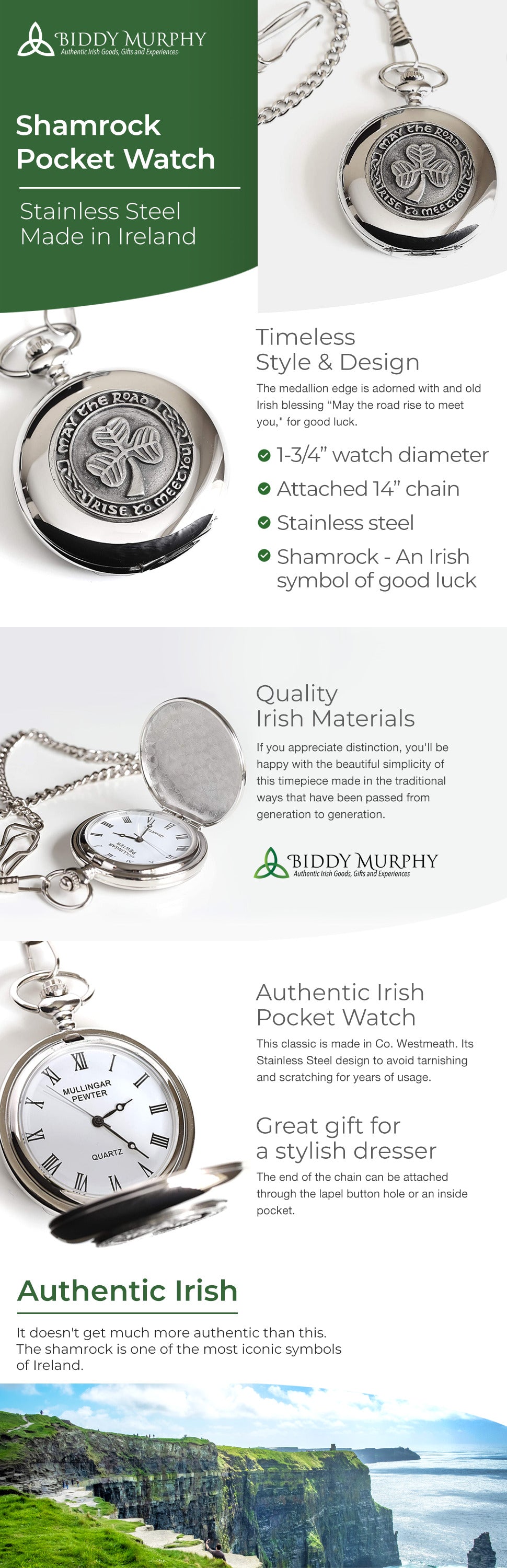 Celtic Shamrock Pocket Watch: Timeless Irish Gift