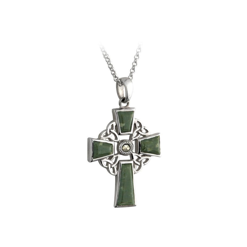 Sterling Silver Celtic Cross Necklace with Connemara Marble