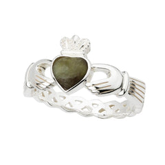 Real Sterling Silver Claddagh Ring with Connemara Marble and Celtic Weave Made by Our Maker-Partner in Co. Dublin