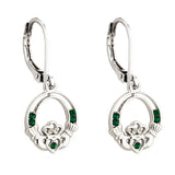 Elegant Claddagh Drop Earrings with Sparkling Green Crystals