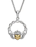 Irish Claddagh Necklace: Sterling Silver & 10K Gold