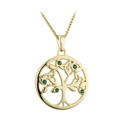 Gold Tree of Life Necklace Plated Trinity Knots Green Crystals 18