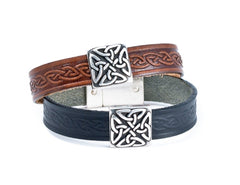 Biddy Murphy Irish Leather Bracelet Celtic Knot Charm Three Colors Unisex Made by Our Maker-Partner in Co. Cork
